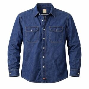 Genuine Dickies Mens Long Sleeve Denim Work Shirt Cotton Blue Utility Large L